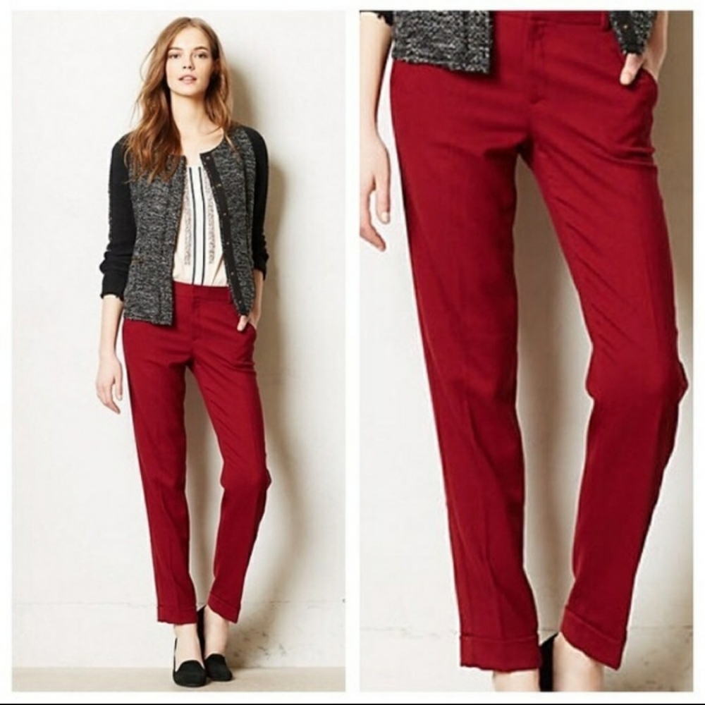 Anthropologie Cartonnier Red Lou Taper Ankle Pants